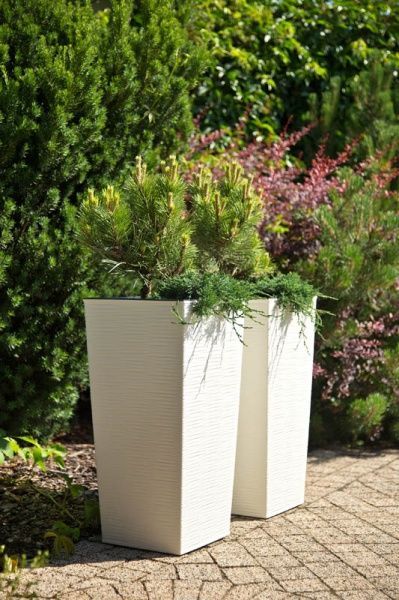 Горшок пластиковый Lamela Финезия 400 с вкладом долото-білий квадратный 20л белый 