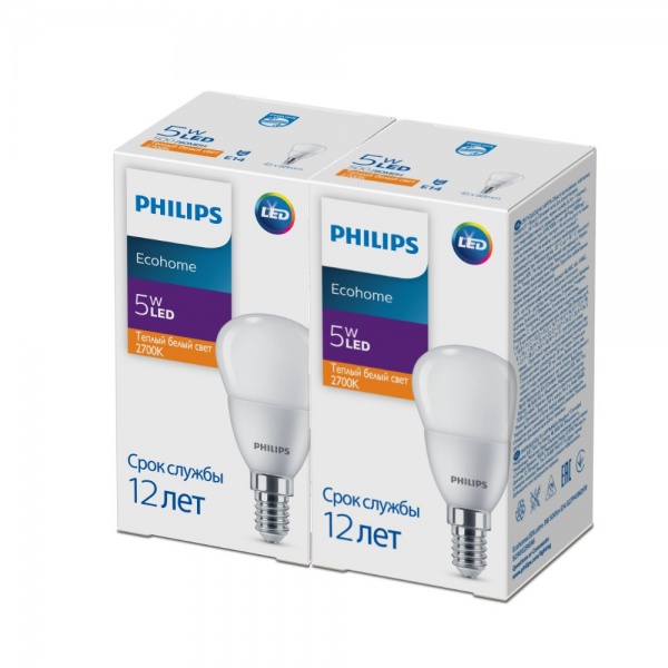 Лампа світлодіодна Philips 5 Вт P45 матова E14 90-240 В 929002969637/2 