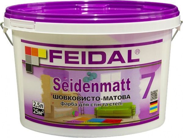 Краска акриловая Feidal Innenlatex Seidenmatt шелковистый мат белый 2.5л