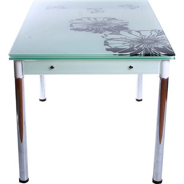 Стол обеденный Black flowers стеклянный белый