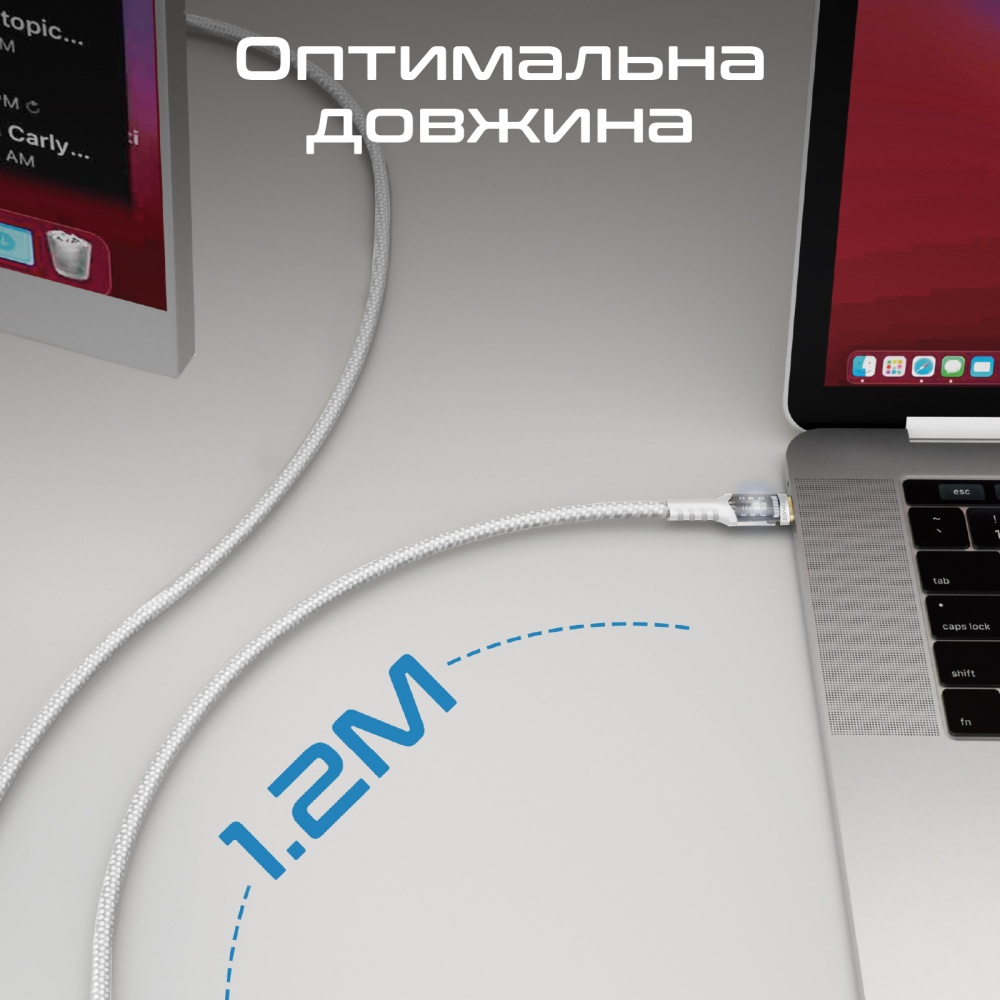 Кабель Promate Lucidline-CC120 USB-C to USB-C 100W Power Delivery 1,2 м white (lucidline-cc120.white)