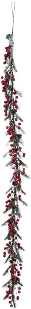 Декорация новогодняя гирлянда забеленная с красными ягодами и шишками 150 см