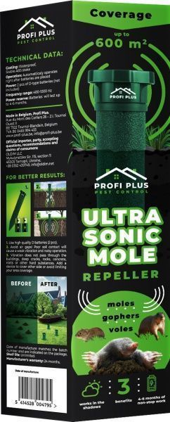 Відлякувач кротів та підземних гризунів Profi Plus Ultra Sonic Pest Control електронний