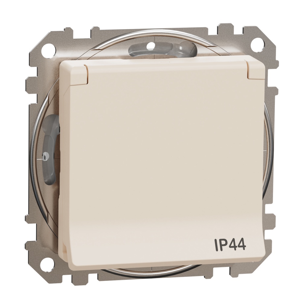 Розетка силова із заземленням Schneider Electric Sedna Design зі шторками з кришкою бежевий SDD212024