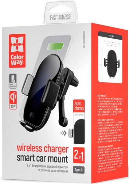 Автомобильное зарядное устройство ColorWay беспроводное AutoSense Car Wireless Charger 10W (CW-CHAW026Q-BK) 