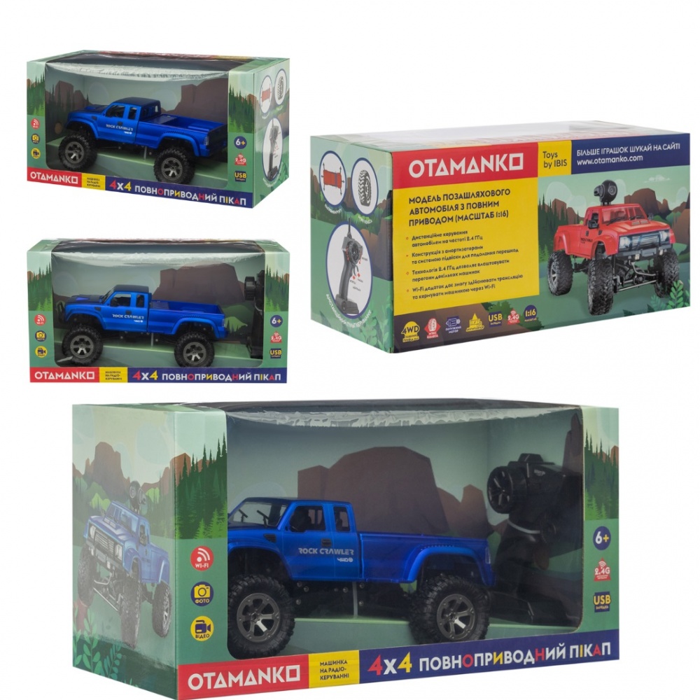 Автомобиль на радиоуправлении OTAMANKO 4х4 полноприводный пикап с камерой синий 1:16 532.01.38
