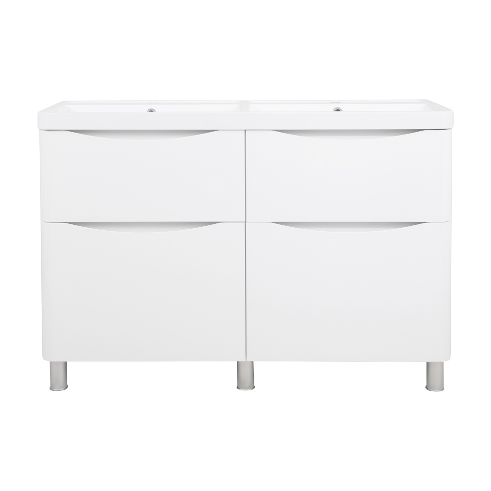 Тумба напольная Aqua Rodos VISTA белый глянец с умывальником Bar двойная чаша 120 см