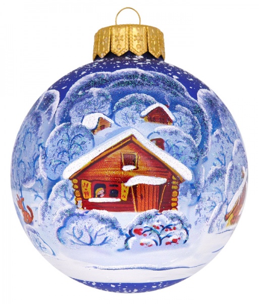 Шар стеклянный с пейзажным рисунком 100 мм синий 100Dпз(3)/1