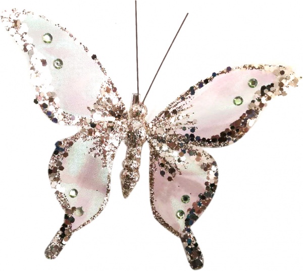 Декорация Dalian Everglory бабочка с блестками 19 см розовый EYJY20Q1200 EYJY20Q1203