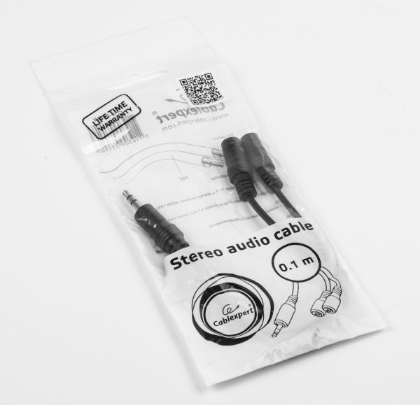 Кабель Cablexpert mini-jack 3,5 мм 0,1 м чорний (CCA-415-0.1M) стерео аудіо M/F 2х3.5мм, перехідник 