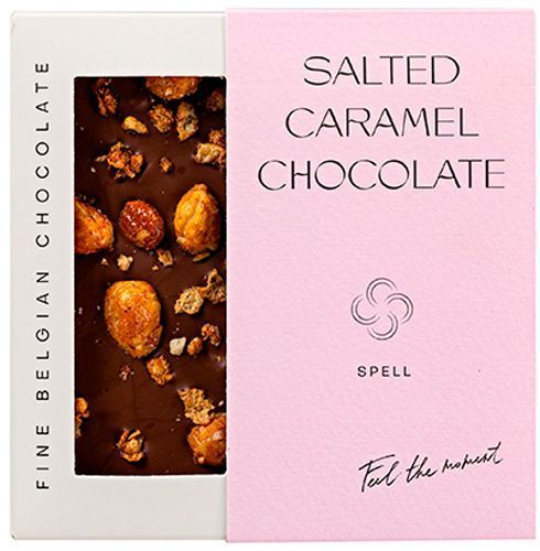 Шоколад Spell з солоною карамеллю, карамелізованими пластівцями та фундуком