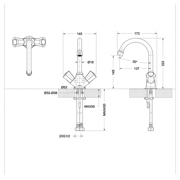 Змішувач для умивальника Bravat Duo F1133186CP