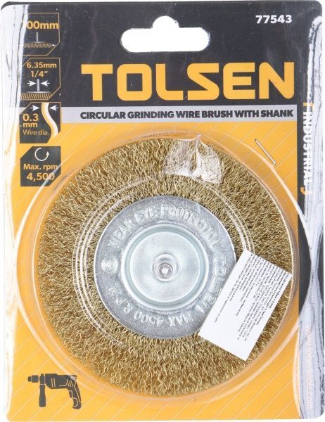 Щітка дискова 100мм х 6.4мм, гофрований латунований дріт 0.3мм Tolsen 77543