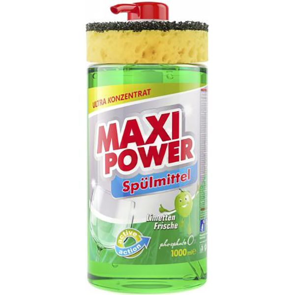 Засіб для ручного миття посуду Maxi Power Лайм з губкою 1л