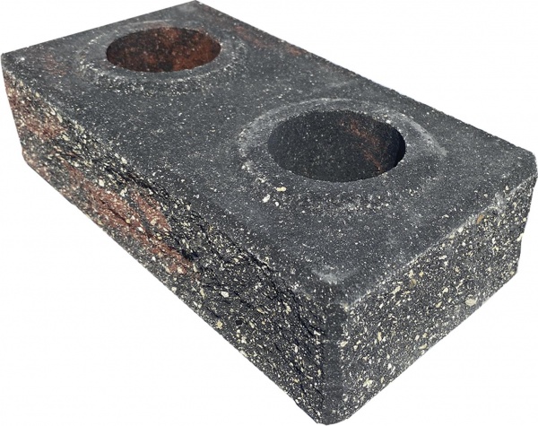 Цегла гіперпресована LEGO-FASAD колота кутова червоно-чорна