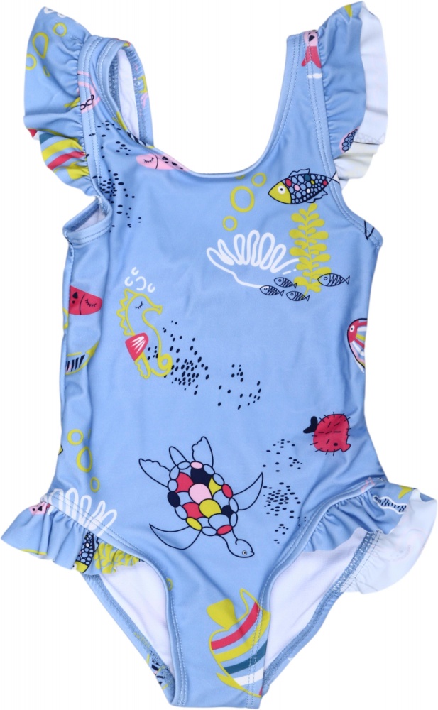 Купальник для девочек HW 25ENGL4 р.110-116 голубой с принтом