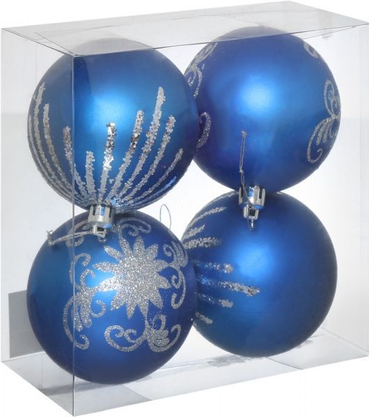 Набор игрушек Шар с орнаментом синий d80 мм 4 шт./уп. 