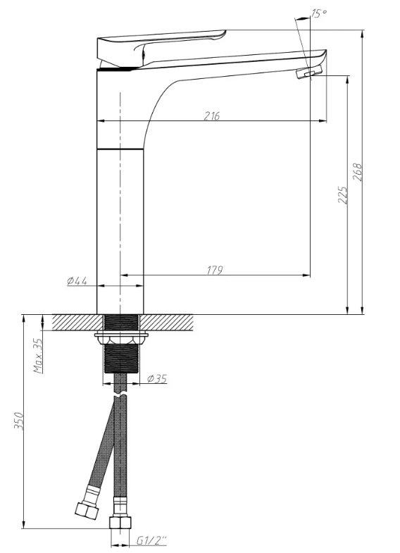Смеситель для умывальника Imprese BLANICE высокий чорний матовий, 35 мм