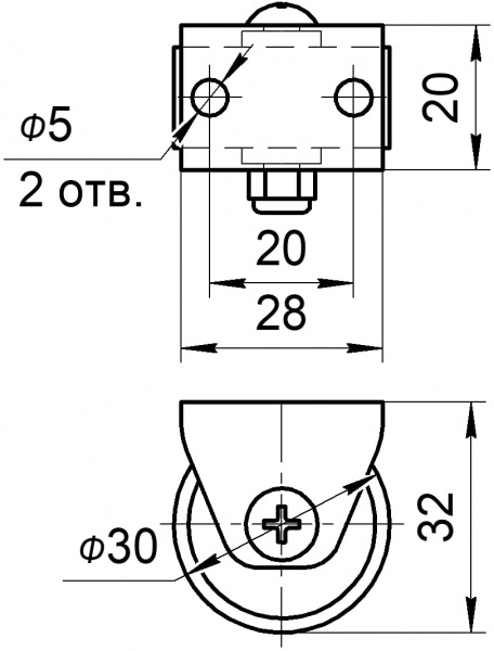 Ролик мебельный неповоротний D30 Н29 Burak