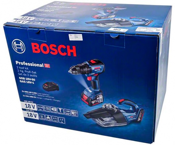 Набор инструментов Bosch Professional GSB 18V-50 + GAS 18V-1 0615990M44