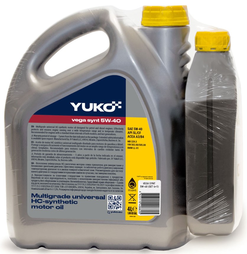 Моторна олива HC-гідрокрекінг YUKO Vega Synt 5W-40 5 л