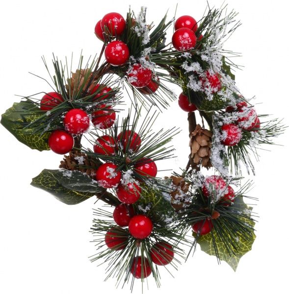 Декорація новорічна Віночок хвойний з ягодами та шишками 15 см EPI-HS-35803A 