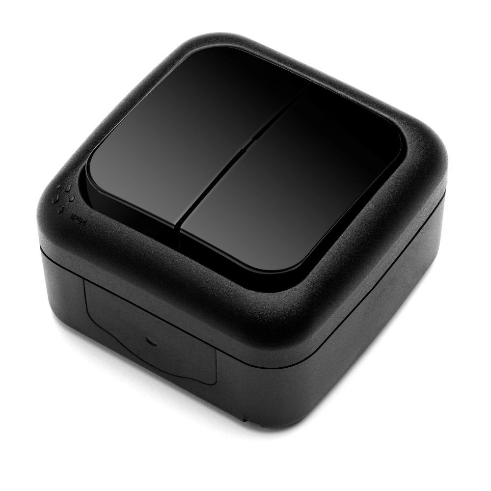 Вимикач вологозахищений двоклавішний Viko Palmiye зовнішній без підсвітки чорний 90555102