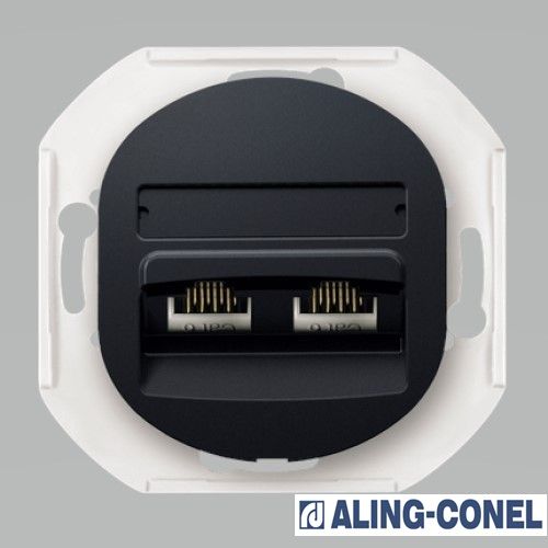 Розетка комп’ютерна подвійна Aling-Conel Eon без кришки чорний глянець E614.E