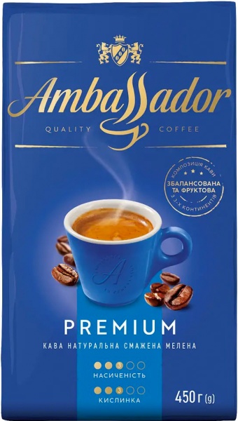 Кофе молотый Ambassador Premium вакуумный пакет 450 г
