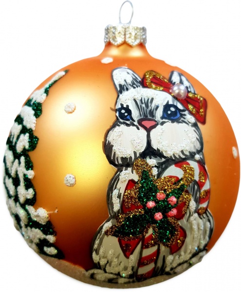 Шар новогодний Юріта Кролик Символ 2023 года d 110 мм золотой 100497M