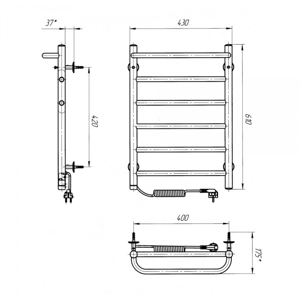 Рушникосушарка електрична Evro-Termo Аура П6 400 х 600 Електро Л.П. S3 