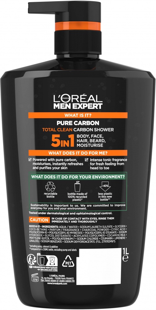 Гель для душа L'Oreal Paris Men Expert Total Clean 5 в 1 1000 мл