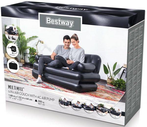 Диван Bestway Multi Max Comfort Quest 188х152 см трансформер надувной с электронасосом черный