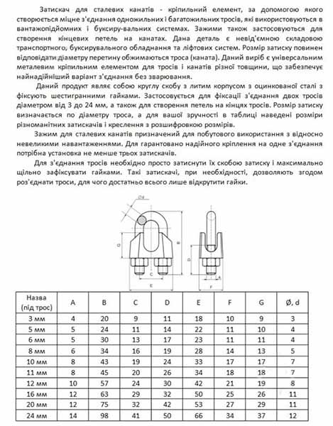 Затискач для троса дуговий 12 мм