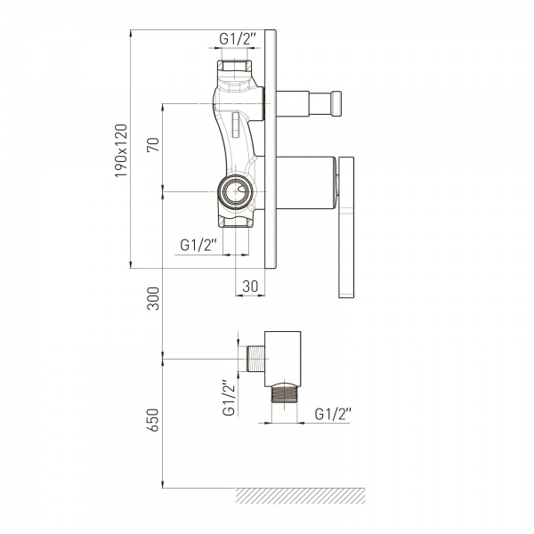 Змішувач для ванни/душу VOLLE Mora 1537.100201 з душовим під’єднанням