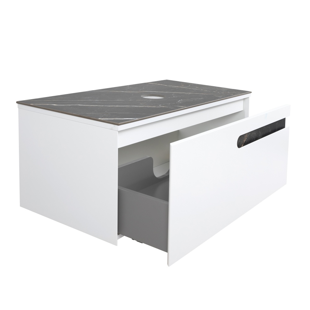 Тумба під умивальник Aqua Rodos OSTIN білий мат зі стільницею керамограніт Namibia Black 90 см