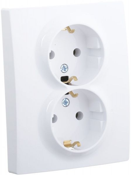 Розетка подвійна із заземленням UP! (Underprice) One Plus без шторок без кришки білий 706-0202-127B