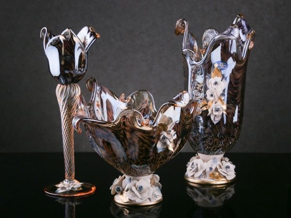 Ваза стеклянная коричневая Venezia 23х23х40 см White cristal