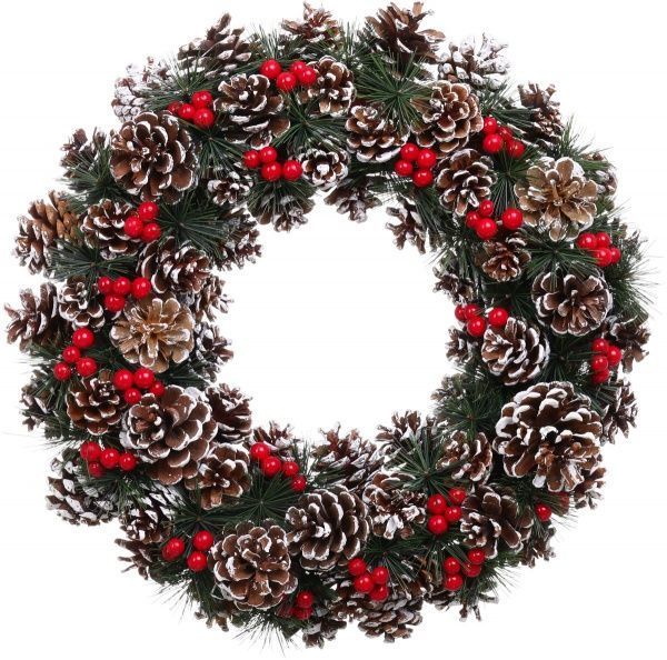 Венок новогодний с хвоей, ягодами и шишками d460 мм EPI-HS-3502A 