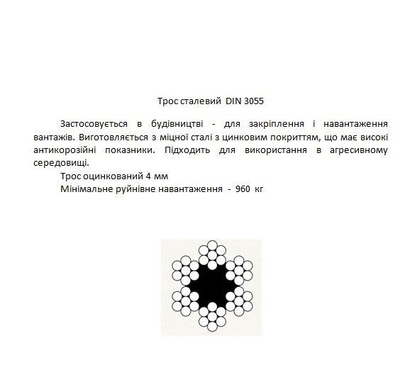 Трос оцинкований 4 мм 20 пог.м. DIN 3055
