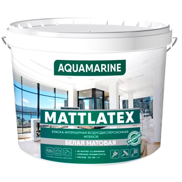 Краска интерьерная КОРАБЕЛЬНАЯ AQUAMARINE MATTLATEX белый 7кг 