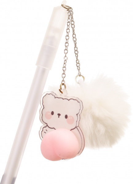 Ручка гелевая Пушистый хвостик мишка белая 