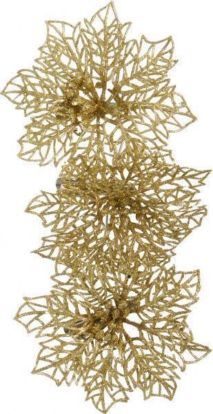 Набор новогоднего декора Пуансеттия ажурная 11 см 3 шт золотая SD16-017G 