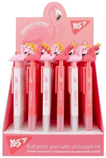 Ручка масляна YES Caribbean flamingo з короною 0,7 мм колір в асортименті 412002 