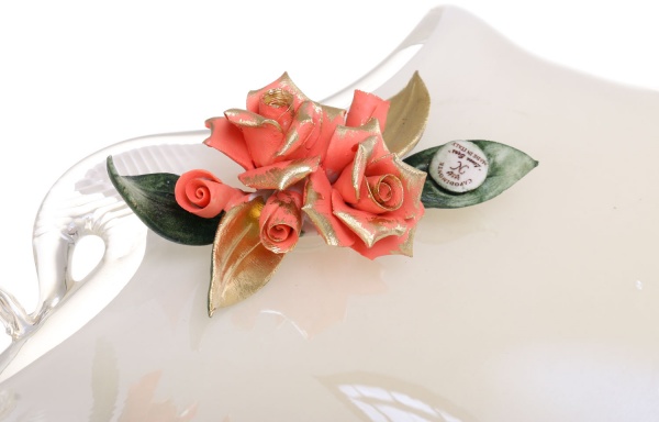 Фруктовниця бежева VENEZIA OVALE IVORY/PESCA 46X38X25 White cristal