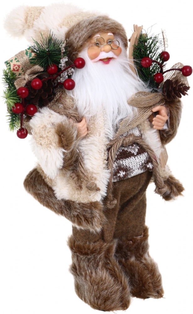 Декорація новорічна Санта 30 см бежево-коричневий лісовий з мішечком Y2502E 30 см