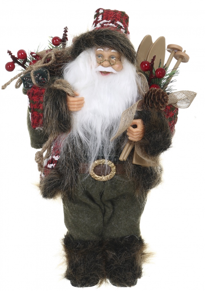 Декоративная новогодняя фигура Санта лесной с мешочком красно-зеленый 30 см