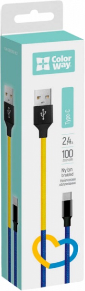 Кабель ColorWay USB - Type-C 2.4А 1 м жовтий із синім (CW-CBUC052-BLY) 