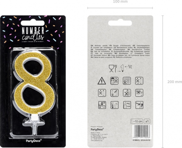 Свеча для торта Partydeco цифра 8 золотая 10 см (SCU4-8-019)