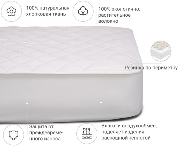Наматрасник MirSon № 963 Natural Line Стандарт Cotton обычный с резинкой по периметру 26х160x200 см 2200000838919 